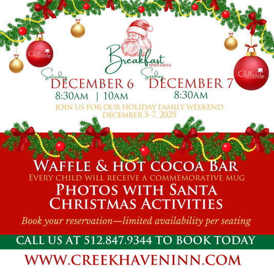 Image of breakfast with santa at creekhaven Inn in wimberley texas